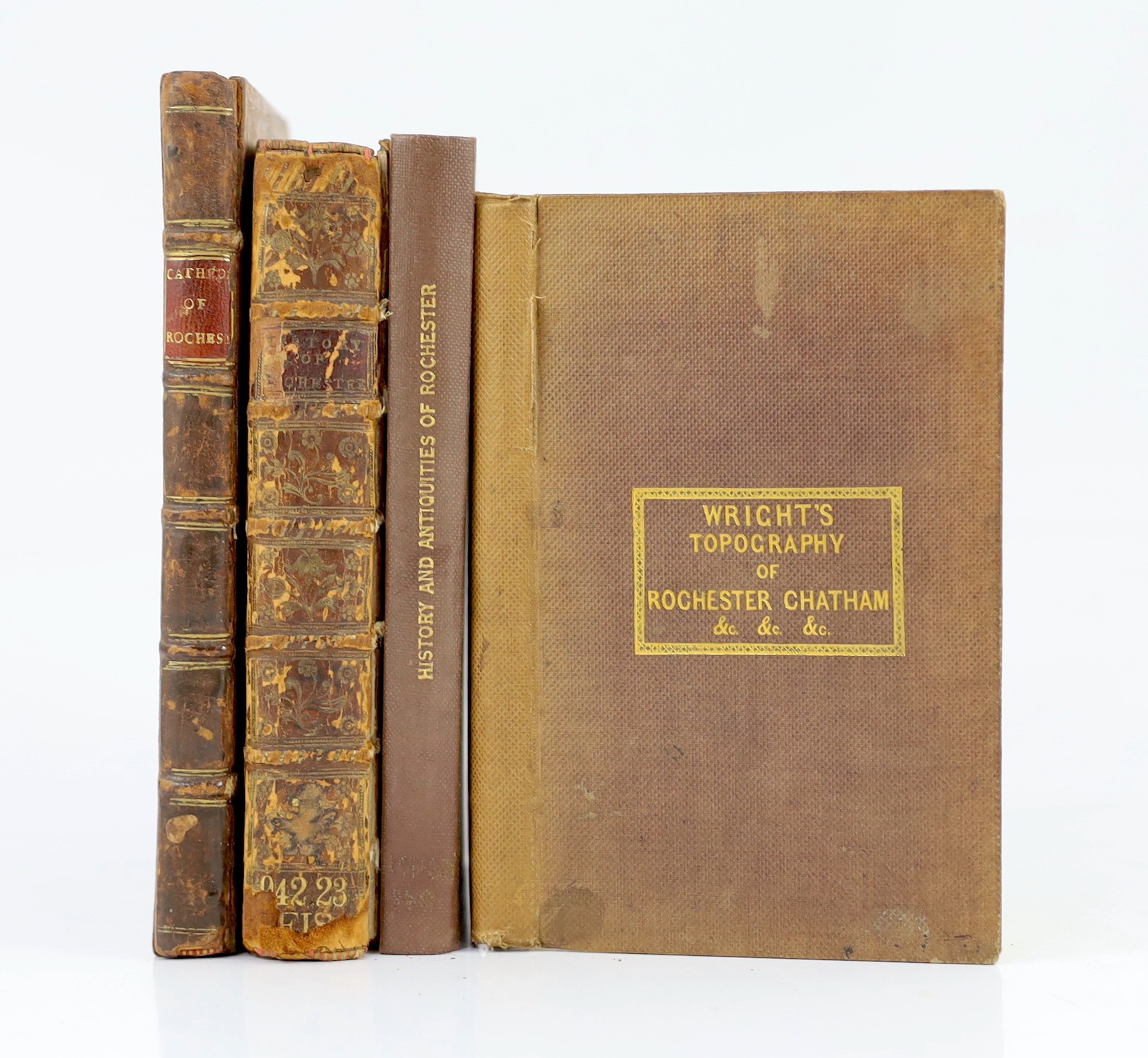 KENT: (? Rawlinson, Richard) The Antiquities of the Cathedral Church of Rochester....text decorations; contemp. gilt ruled calf with panelled spine and red label, sm. 8vo. 1723; Wright's Topography of Rochester, Chatham.
